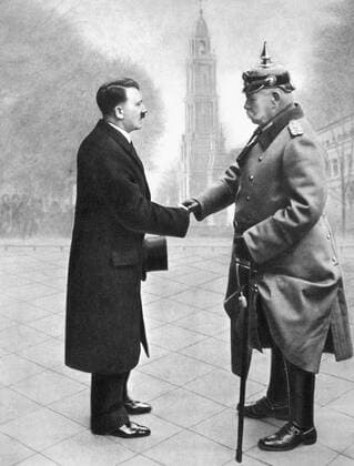 RECORD DATE NOT STATED Adolf Hitler shaking hands with President von Hindenburg, Germany, 1933. Artist: Unknown Copyright:xHistoricaxGraphicaxCollection HeritagexImagesx IMAGO ,1632561 ! ACHTUNG: AUFNAHMEDATUM GESCHÄTZT!  Copyright:HistoricaxGraphicaxCollection HeritagexImagesx IMAGO