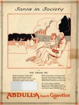 RECORD DATE NOT STATED Abdulla Cigarettes, 1920s. Artist: Fish Copyright:x?xThexHistoryxofxAdvertisingxTrustxArchive Heritage-Imagesx IMAGO ,2609029 ! ACHTUNG: AUFNAHMEDATUM GESCHÄTZT!  Copyright:?xThexHistoryxofxAdvertisingxTrustxArchive Heritage-Imagesx IMAGO