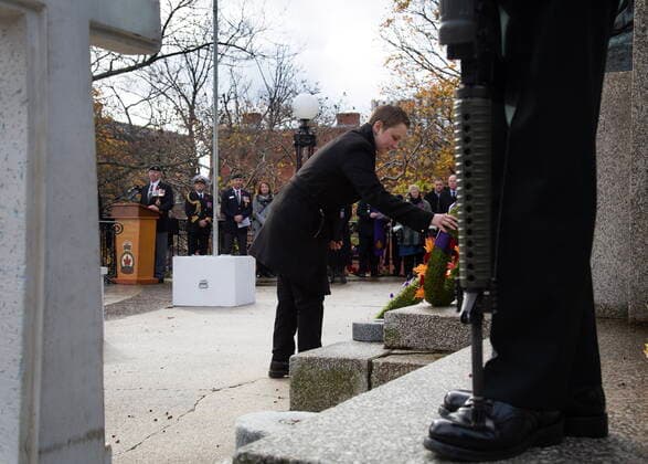 November 11, 2022, St. John s, NL, CANADA: Silver Cross Representative Brooke Ingram, daughter of Sgt. Vaughn Ingram, 1 PPCLI who was killed in Afghanistan lays a wreath at the Remembrance Day ceremony at the National War Cemetery in St. JohnöÄÃ s, Friday, Nov. 11, 2022. St. John s CANADA  - ZUMAc35_ 20221111_zaf_c35_012 Copyright: xPaulxDalyx
