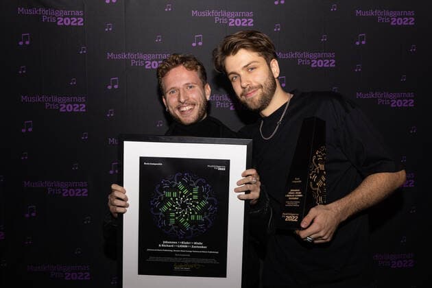STOCKHOLM 20221111 The artists Klahr and LIOHN Johannes Klahr and Richard Zastenker were the winners in the category Composer of the Year in the Music Publishers Prize at the Grand Hotel in Stockholm Stockholm SWEDEN x10500x,  Copyright: xCamillaxSvenskx MUSIKFÖRLÄGGARNAS PRIS 2022