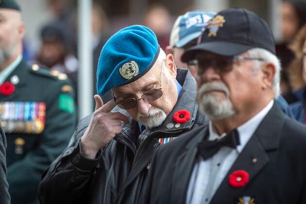 November 11, 2022, Kingston, Ontario, Canada: A veteran wipes his eye during the Remembrance Day ceremony in Kingston, Ont., Friday, Nov. 11, 2022. Kingston Canada  - ZUMAc35_ 20221111_zaf_c35_024 Copyright: xLarsxHagbergx