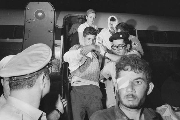 April 3, 2017, Beirut, Lebanon: Beirut, Lebanon. Palestinians wounded in the Black September conflict in Jordan and evacuated by the Red Cross arrive at Beirut airport. Black September is a conflict that broke out in the Hashemite Kingdom of Jordan between the Jordanian Armed Forces and the Palestinian Liberation Organization in September 1970, with clashes continuing until mid-July 1971 Beirut Lebanon - ZUMAd99_ 20170403_zap_d99_008 Copyright: xJackxBurlotx