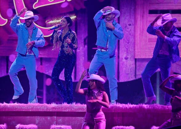 Angela Aguilar performs onstage during the 23rd annual Latin Grammy Awards at the Michelob Ultra Arena at Mandalay Bay Resort and Casino in Las Vegas, Nevada on Thursday, November 17, 2022.  LAV20221117024 JIMxRUYMEN
