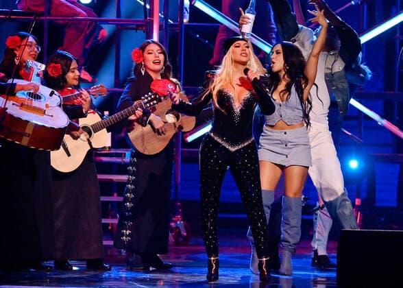 Christina Aguilera performs onstage during the 23rd annual Latin Grammy Awards at the Michelob Ultra Arena at Mandalay Bay Resort and Casino in Las Vegas, Nevada on Thursday, November 17, 2022.  LAV20221117029 JIMxRUYMEN