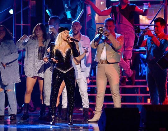 Christina Aguilera performs onstage during the 23rd annual Latin Grammy Awards at the Michelob Ultra Arena at Mandalay Bay Resort and Casino in Las Vegas, Nevada on Thursday, November 17, 2022.  LAV20221117663 JIMxRUYMEN