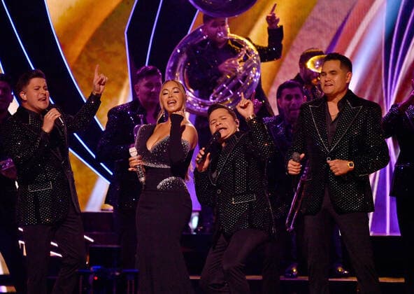 Chiquis Rivera and Banda Los Recoditos Band perform onstage during the 23rd annual Latin Grammy Awards at the Michelob Ultra Arena at Mandalay Bay Resort and Casino in Las Vegas, Nevada on Thursday, November 17, 2022.  LAV20221117703 JIMxRUYMEN