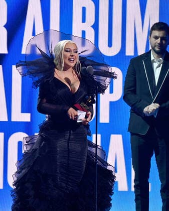 Christina Aguilera accepts the Best Traditional Pop Vocal Album award for Aguilera onstage during the 23rd annual Latin Grammy Awards at the Michelob Ultra Arena at Mandalay Bay Resort and Casino in Las Vegas, Nevada on Thursday, November 17, 2022.  LAV20221117679 JIMxRUYMEN