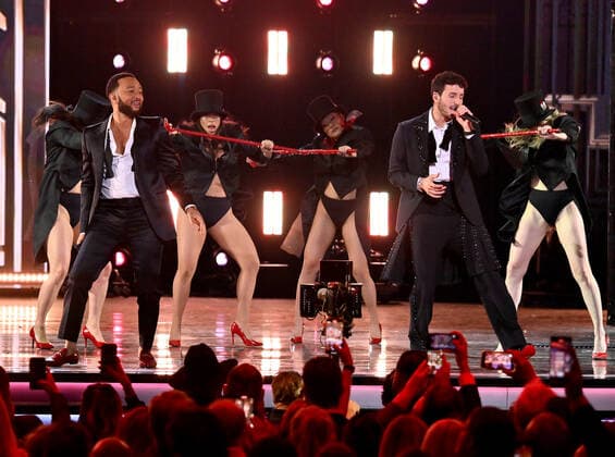 John Legend and Sebastián Yatra perform onstage during the 23rd annual Latin Grammy Awards at the Michelob Ultra Arena at Mandalay Bay Resort and Casino in Las Vegas, Nevada on Thursday, November 17, 2022.  LAV20221117683 JIMxRUYMEN