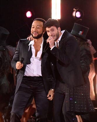 John Legend and Sebastián Yatra perform onstage during the 23rd annual Latin Grammy Awards at the Michelob Ultra Arena at Mandalay Bay Resort and Casino in Las Vegas, Nevada on Thursday, November 17, 2022.  LAV20221117688 JIMxRUYMEN