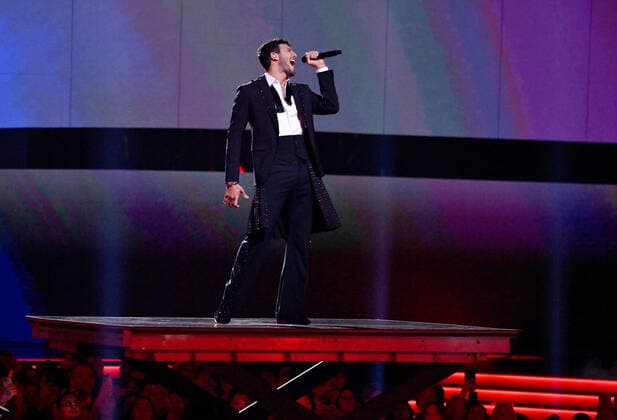 Sebastián Yatra performs onstage during the 23rd annual Latin Grammy Awards at the Michelob Ultra Arena at Mandalay Bay Resort and Casino in Las Vegas, Nevada on Thursday, November 17, 2022.  LAV20221117702 JIMxRUYMEN