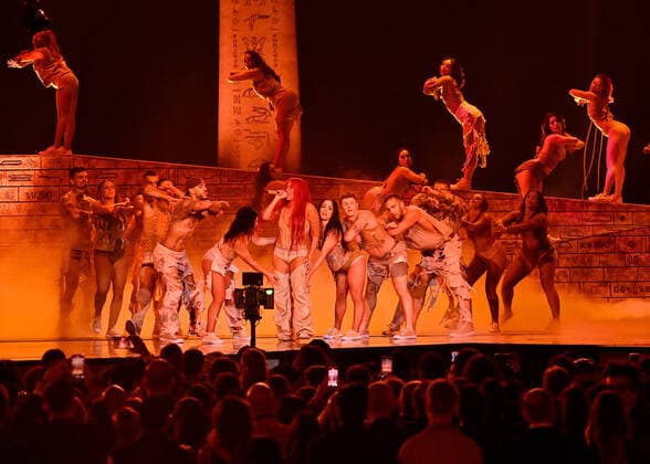 Karol G performs onstage during the 23rd annual Latin Grammy Awards at the Michelob Ultra Arena at Mandalay Bay Resort and Casino in Las Vegas, Nevada on Thursday, November 17, 2022.  LAV20221117064 JIMxRUYMEN