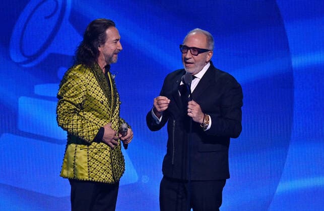 Honoree Marco Antonio Solís accepts the Person of the Year award onstage during the 23rd annual Latin Grammy Awards at the Michelob Ultra Arena at Mandalay Bay Resort and Casino in Las Vegas, Nevada on Thursday, November 17, 2022.  LAV20221117721 JIMxRUYMEN