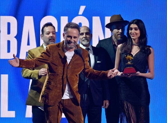 Jorge Drexler accepts the Record of the Year award for Tocarte onstage during the 23rd annual Latin Grammy Awards at the Michelob Ultra Arena at Mandalay Bay Resort and Casino in Las Vegas, Nevada on Thursday, November 17, 2022.  LAV20221117742 JIMxRUYMEN