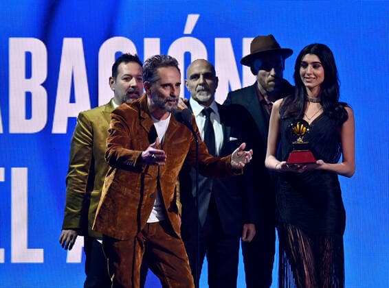 Jorge Drexler accepts the Record of the Year award for Tocarte onstage during the 23rd annual Latin Grammy Awards at the Michelob Ultra Arena at Mandalay Bay Resort and Casino in Las Vegas, Nevada on Thursday, November 17, 2022.  LAV20221117743 JIMxRUYMEN