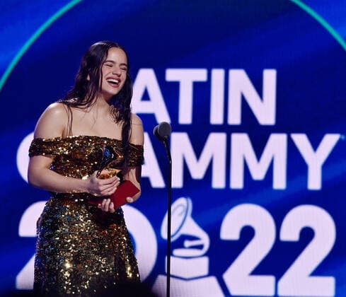 Rosalía accepts the Album of the Year award for Motomami onstage during the 23rd annual Latin Grammy Awards at the Michelob Ultra Arena at Mandalay Bay Resort and Casino in Las Vegas, Nevada on Thursday, November 17, 2022.  LAV20221117084 JIMxRUYMEN