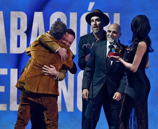 Jorge Drexler accepts the Record of the Year award for Tocarte onstage during the 23rd annual Latin Grammy Awards at the Michelob Ultra Arena at Mandalay Bay Resort and Casino in Las Vegas, Nevada on Thursday, November 17, 2022.  LAV20221117745 JIMxRUYMEN