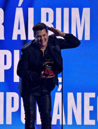 Carlos Vives accepts the Best Contemporary Tropical Album award for Cumbiana II onstage during the 23rd annual Latin Grammy Awards at the Michelob Ultra Arena at Mandalay Bay Resort and Casino in Las Vegas, Nevada on Thursday, November 17, 2022.  LAV20221117748 JIMxRUYMEN
