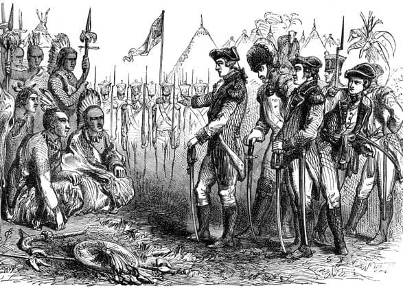 RECORD DATE NOT STATED General Burgoyne addressing the Indians, 1777 (c1880). Artist: Unknown Copyright:xThexPrintxCollector HeritagexImagesx IMAGO ,2329776 ! ACHTUNG: AUFNAHMEDATUM GESCHÄTZT!  Copyright:ThexPrintxCollector HeritagexImagesx IMAGO