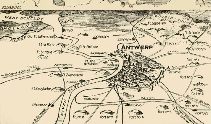 RECORD DATE NOT STATED Antwerp and its Roots , 1915. Creator: Unknown. Copyright:xGermania,città,fiume,costruzione,fortino,Tedesco,paese,geografia,LaxFiandre,Belgio,itinerario,difese,fortificazioni,fortificazione,Anversa,Belga,militare,guerra,posizione,secolo,diagramma,invasione,primaxguerraxmondiale,wartime,concetto,B&W,CIRCONDATO,album,World.war.i,WWI,nerox&xbianco,neroxexbianco,GuerraxmondialexUna,glixannix10,ventesimoxsecolo,siege,storico,ThexPrintxCollector,map,Unknown,RiverxScheldt,Scheldt,JAxHammerton,JxAxHammerton,Hammerton,Ja,SirxJohnxAlexanderxHammerton,SirxJohnxHammerton,JohnxHammerton,SirxJohnxAlexander,JxA,AmalgamatedxPressxLtd,AmalgamatedxPressxLimited,AmalgamatedxPress,ThexAmalgamatedxPress,ThexWarxIllustrated,FirstxPhasex IMAGO ,2753004 ! ACHTU  Copyright:Germania,città,fiume,costruzione,fortino,Tedesco,paese,geografia,LaxFiandre,Belgio,itinerario,difese,fortificazioni,fortificazione,Anversa,Belga,militare,guerra,posizione,secolo,diagramma,in