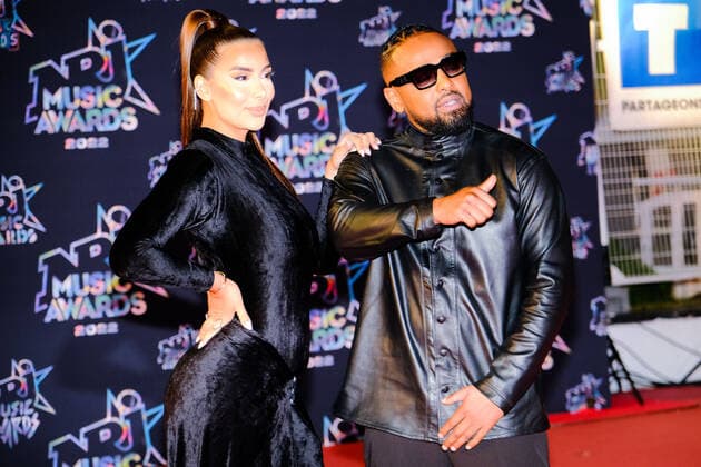 24eme NRJ Music Awards, arrivÃ e sur le Tapis Rouge en attente des nominations. Alonzo (D) et sa femme Samantha. 286122 2022-11-18 Provence Alpes Cote d Azur Cannes France  Copyright: xPhilippexFarjonx STAR_286122_040