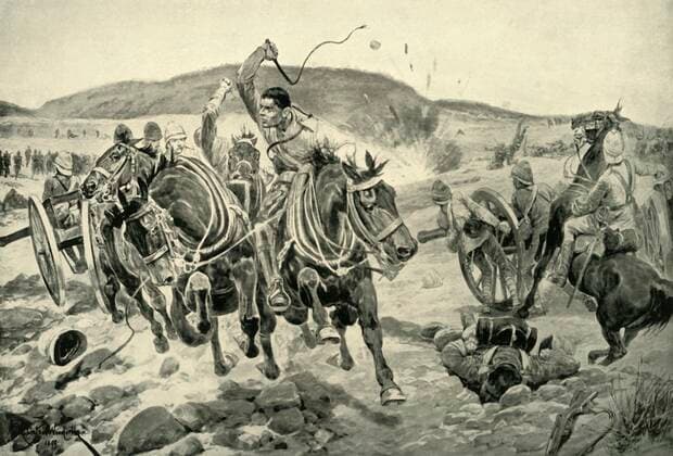 RECORD DATE NOT STATED Before Ladysmith - Horse Artillery Galloping to Take Up a New Position , 1900. Creator: Richard Caton Woodville II. Copyright:xanimale,velocità,animali,LaxSudafrica,cavalli,forte,arti,paese,alimentazione,libro,resistenza,conflitto,galoppare,militare,guerra,posizione,ForzexArmate,secolo,Coloniale,soldati,letteratura,concetto,battaglia,frusta,B&W,artiglieria,Esercito,guerra,diciannovesimoxsecolo,nerox&xbianco,neroxexbianco,B W,1900s,ventesimoxsecolo,EsercitoxBritannico,diciannovesimoxsecolo,ThexPrintxCollector,Boers,RichardxCatonxWoodvillexII,RxCatonxWoodville,Louis,Woodville,xRichardxCatonxII,CatonxWoodville,xR,1899-1902,TCxandxECxJack,Jack,2ndxBoerxwar,SecondxBoerxWar,TCxandxEC,SecondxTransvaalxWar,SouthxAfricanxWar,RichardxCatonxWoodville Copyright:animale,velocità,animali,LaxSudafrica,cavalli,forte,arti,paese,alimentazione,libro,resistenza,conflitto,galoppare,militare,guerra,posizione,ForzexArmate,secolo,Coloniale,soldati,letteratura,