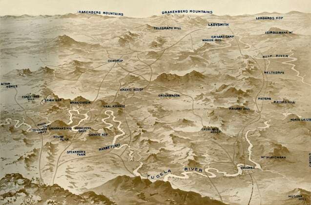 RECORD DATE NOT STATED Bird s-Eye View of the Country Covered by General Buller s Operations for the Relief of Ladysmith , Creator: Russell & Sons. Copyright:xLaxSudafrica,arti,montagna,montagne,paese,libro,strategia,Britannico,geografia,itinerario,Sudafricano,militare,guerra,posizione,Victorian,secolo,impero,GranxBretagna,strategico,programma,diagramma,letteratura,concetto,B&W,nerox&xbianco,neroxexbianco,B W,1900s,ventesimoxsecolo,siege,ThexPrintxCollector,Boers,map,SirxRedversxBuller,Buller,RedversxBuller,GeneralxBuller,Russellx&xSons,RussellxandxSons,Louis,1899-1902,2ndxBoerxwar,SecondxBoerxWar,GeneralxRedversxBuller,JamesxRussellx&xSons,SecondxTransvaalxWar,SouthxAfricaxandxthexTransvaalxWar,LouisxCreswicke,Creswicke,RedversxHenryxBuller,SirxRedvers,SirxRedv Copyright:LaxSudafrica,arti,montagna,montagne,paese,libro,strategia,Britannico,geografia,itinerario,Sudafricano,militare,guerra,posizione,Victorian,secolo,impero,GranxBretagna,strategico,programma,dia