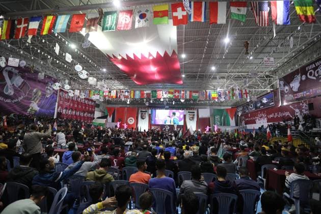 Palestinians attend to watch the football match between the Qatar team and the Ecuadorian team Palestinians attend to watch the football match between the Qatar team and the Ecuadorian team in the Saad Sayel Stadium dedicated to watch the matches the FIFA World Cup Qatar 2022 in Gaza City, on 20 November 2022, Organized by Gaza Re-Construction Committee, in Gaza city on November 20, 2022. The 2022 FIFA World Cup is an association football tournament, contested by the men s national teams of FIFA s member associations and the 22nd FIFA World Cup. It is taking place in Qatar from 20 November to 18 December 2022. This is the first World Cup to be held in the Arab world, and the second World Cup held entirely in Asia after the 2002 tournament i Copyright: xapaimagesxAshrafxAmrax xapaimagesx
