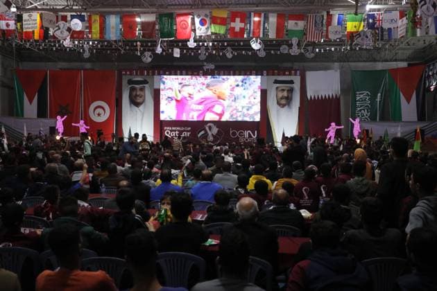Palestinians attend to watch the football match between the Qatar team and the Ecuadorian team Palestinians attend to watch the football match between the Qatar team and the Ecuadorian team in the Saad Sayel Stadium dedicated to watch the matches the FIFA World Cup Qatar 2022 in Gaza City, on 20 November 2022, Organized by Gaza Re-Construction Committee, in Gaza city on November 20, 2022. The 2022 FIFA World Cup is an association football tournament, contested by the men s national teams of FIFA s member associations and the 22nd FIFA World Cup. It is taking place in Qatar from 20 November to 18 December 2022. This is the first World Cup to be held in the Arab world, and the second World Cup held entirely in Asia after the 2002 tournament i Copyright: xapaimagesxAshrafxAmrax xapaimagesx