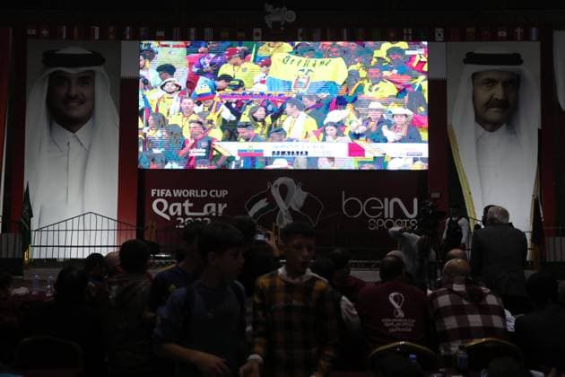 Palestinians attend to watch the football match between the Qatar team and the Ecuadorian team Palestinians attend to watch the football match between the Qatar team and the Ecuadorian team in the Saad Sayel Stadium dedicated to watch the matches the FIFA World Cup Qatar 2022 in Gaza City, on 20 November 2022, Organized by Gaza Re-Construction Committee, in Gaza city on November 20, 2022. The 2022 FIFA World Cup is an association football tournament, contested by the men s national teams of FIFA s member associations and the 22nd FIFA World Cup. It is taking place in Qatar from 20 November to 18 December 2022. This is the first World Cup to be held in the Arab world, and the second World Cup held entirely in Asia after the 2002 tournament i Copyright: xapaimagesxAshrafxAmrax xapaimagesx