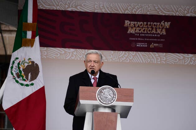 Mexican Revolution 112th Anniversary November 20, 2022, Mexico City, Mexico: President of Mexico, Andres Manuel Lopez Obrador during the parade of the 112th anniversary of the Mexican Revolution. on November 20, 2022 in Mexico City, Mexico. (Photo by Carlos Tischler Eyepix Group) Copyright: xCarlosxTischler xEyepixxGroupx CT_20112022_81648
