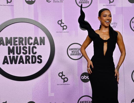 Karrueche Tran arrives for the 50th annual American Music Awards at the Microsoft Theater in Los Angeles on Sunday, November 20, 2022.  LAP20221120234 JIMxRUYMEN