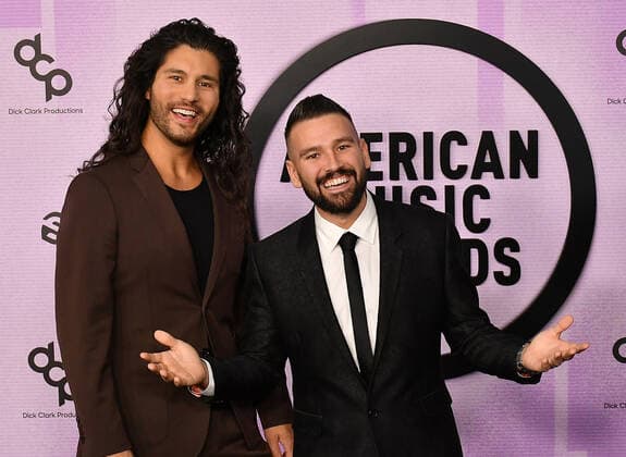 Dan Smyers and Shay Mooney of Dan + Shay attend the 2022 American Music Awards at Microsoft Theater on November 20, 2022 in Los Angeles, California. Photo: Casey Flanigan imageSPACE MediaPunch Copyright: ximageSPACEx