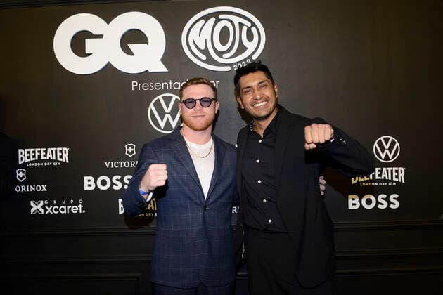 GQ Men Of tHe Year Black Carpet November 22, Mexico City, Mexico: Saul Alvarez ˜El Canelo™ and Tenoch Huerta attend the black carpet of the GQ Men Of The Year Awards at Proyecto Publicol Prim. on November 22, 2022 in Mexico City, Mexico. (Photo by Carlos Tischler Eyepix Group) Copyright: xCarlosxTischler xEyepixxGroupx CT_22112022_82070