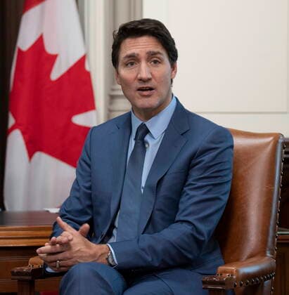 November 23, 2022, Ottawa, ON, Canada: Canadian Prime Minister Justin Trudeau makes some opening remarks as he meets with the Opposition Leader of Belarus, Sviatlana Tsikhanouskaya in his office on Parliament Hill, Wednesday, November 23, 2022 in Ottawa. Ottawa Canada  - ZUMAc35_ 20221123_zaf_c35_006 Copyright: xAdrianxWyldx