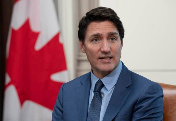 November 23, 2022, Ottawa, ON, Canada: Canadian Prime Minister Justin Trudeau makes some opening remarks as he meets with the Opposition Leader of Belarus, Sviatlana Tsikhanouskaya in his office on Parliament Hill, Wednesday, November 23, 2022 in Ottawa. Ottawa Canada  - ZUMAc35_ 20221123_zaf_c35_005 Copyright: xAdrianxWyldx