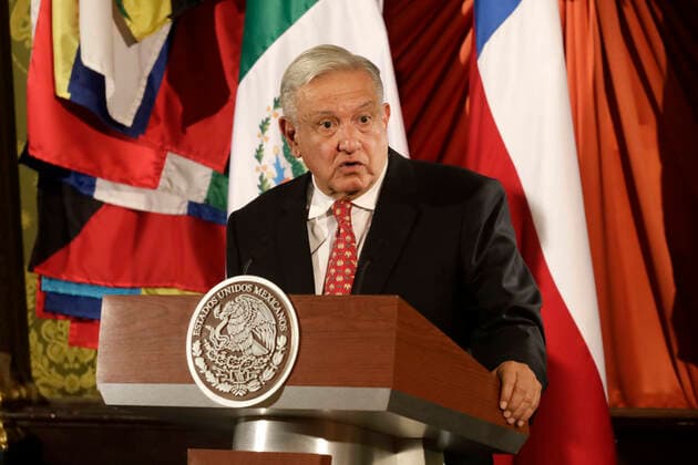 President Of Chile Gabriel Boric Working Visit In Mexico November 23, 2022, Mexico City, Mexico: Mexico™s President Andres Manuel Lopez Obrador speaks during a briefing conference after hold a meeting with The President of Chile, Gabriel Boric as part of the Gabriel Boric working visit to Mexico, at National Palace . on November 23, 2022 in Mexico City, Mexico. (Photo by Luis Barron Eyepix Group) Copyright: xLuisxBarronx xEyepixxGroupx LB_23112022_82293
