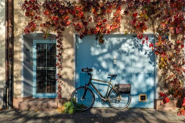 Switzerland, Basel-Stadt, Basel, Bicycle in front of house in autumn, Basel Basel Switzerland TAMF03547