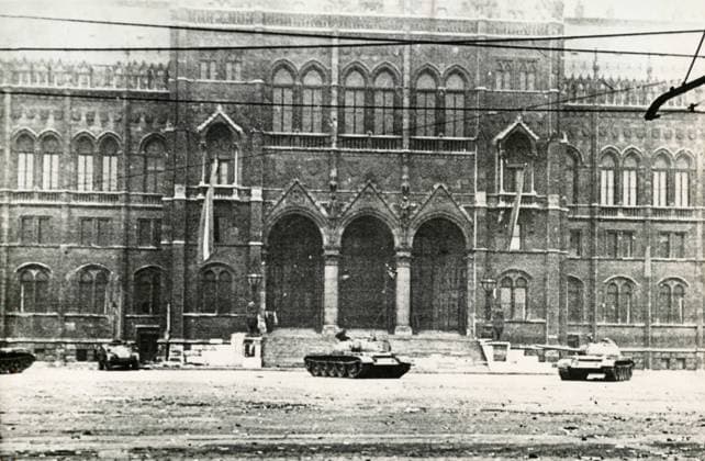 Soviet Union tanks in front of the Parliament, Budapest, Hungary 1956 