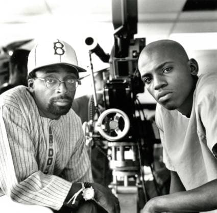 Mekhi Phifer and Director Spike Lee on the set of the movie Clockers, 1995 