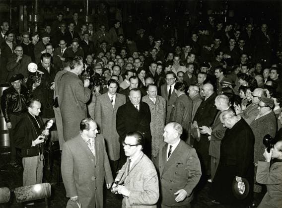 Chancellor of the Federal Republic of Germany Konrad Adenauer visits the Borsigwerke Station in Berlin-Tegel, Geermany, December 1958 