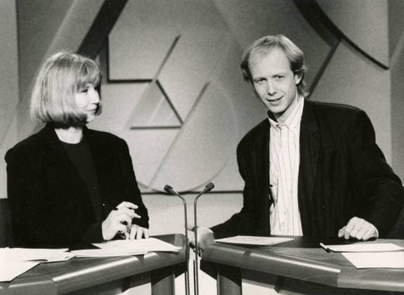 German journalists and moderators Christine Lemmen and Tom Buhrow, Germany 1990s 