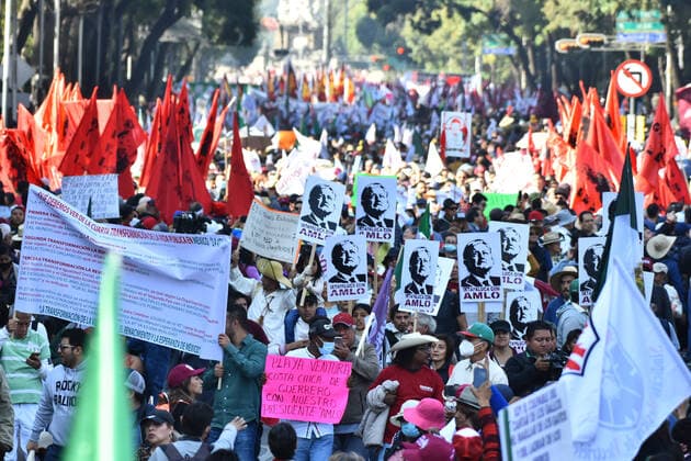 Mexico™s President Heads March of Transformation November 27, 2022, Mexico City, Mexico: Persons join during the March of Transformation in support of the Mexican President Andres Manuel Lopez Obrador at the Angel of Independence towards the Zocalo, prior to Lopez Obrador 4th Government Report. on November 27, 2022 in Mexico City, Mexico. (Photo by Carlos Tischler Eyepix Group) Copyright: xCarlosxTischler xEyepixxGroupx CT_27112022_82566