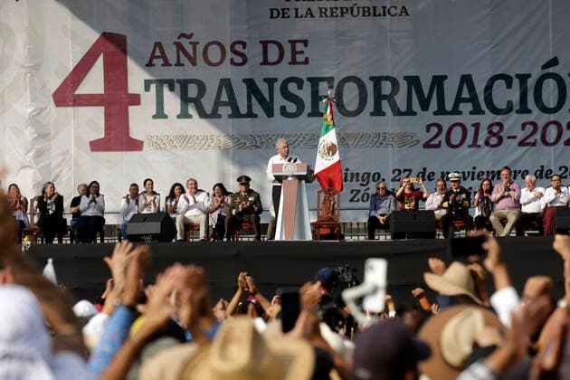 Mexico™s President Lopez Obrador Celebrates His Fourth Government Report November 27, 2022, Mexico City, Mexico: Mexico™s President Andres Manuel Lopez Obrador speaks during his 4th Government Report ˜Fourth Anniversary of the Transformation of Mexico™ at Zocalo of Mexico City. on November 27, 2022 in Mexico City, Mexico. (Photo by Luis Barron Eyepix Group). Copyright: xLuisxBarronx xEyepixxGroupx LB_27112022_82625