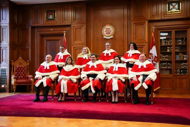 November 28, 2022, Ottawa, ON, Canada: Justice Michelle O Bonsawin, top right, takes part in a group photo with Judges Mahmud Jamal, back row left to right, Sheilah L. Martin, Nicholas Kasirer, and Russell Brown, bottom row left to right, Andromache Karakatsanis, Richard Wagner, Suzanne Cote, and Malcolm Rowe prior to her welcoming ceremony at the Supreme Court of Canada in Ottawa, on Monday, Nov. 28, 2022. O Bonsawin is the first Indigenous judge to be appointed to the Supreme Court of Canada. Ottawa Canada - ZUMAc35_ 20221128_zaf_c35_075 Copyright: xSeanxKilpatrickx