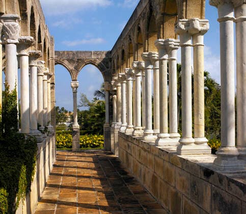 RECORD DATE NOT STATED Ruins of the Cloisters on Paradise Island in the Bahamas in the Caribbean. , 9666796.jpg, archway, travel, ruin, monastery, abbey, arch, arches, tourism, architecture, cloister, caribbean, column, bahamas, tourist, nassau, ruins, row, colonnade, Paradise Island,