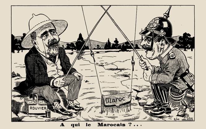 RECORD DATE NOT STATED A qui le Marocain? (Who owns the Moroccan?) French anti-German postcard on the first..., 1906. Creator: Anonymous. Copyright:x?xFinexArtxImages HeritagexImagesx IMAGO ,2912838 ! ACHTUNG: AUFNAHMEDATUM GESCHÄTZT!  Copyright:?xFinexArtxImages HeritagexImagesx IMAGO