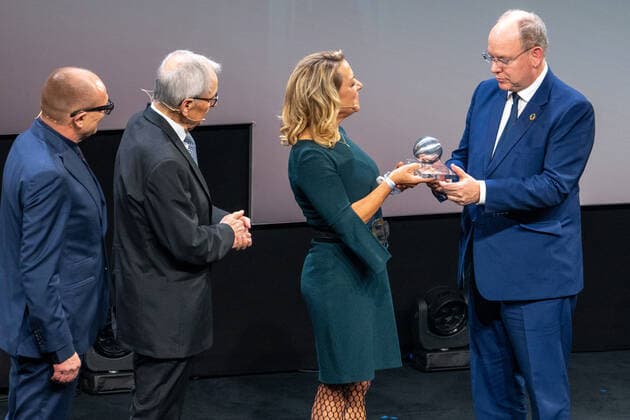 15 German Sustainability Award in Duesseldorf S D Prince Albert II of Monaco at the award ceremony presented by Prof Antje Boetius the Director, Alfred Wegener Institute, Head of the Bridge Group for Deep-Sea Ecology and Technology and Klaus Toepfer and Stefan Sc