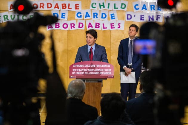 December 2, 2022, Vancouver, British Columbia, Canada: Canadian Prime Minister JUSTIN TRUDEAU, alongside British Columbia Premier DAVID EBY, announces the cost for licensed daycare in the province has dropped by an average of 50-per cent for qualifying families. B.C. was the first province to sign on to a federal child-care plan to slash costs to $10 per day, and in 2018 subsidized $350 per month for families to help reach those aims under the ChildCareBC plan. Trudeau and federal Minister of Families, Children and Social Development, Karina Gould met with Eby and B.C. Minister of State for Child Care Katrina Chen in Richmond, B.C. Dec. 2. Vancouver Canada - ZUMAb217 20221202_zip_b217_003 Copyright: xQuinnxBenderx