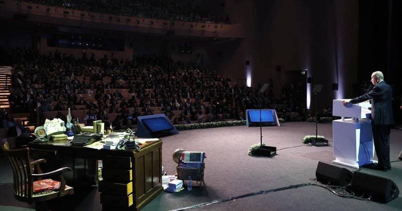 Turkish President Recep Tayyip Erdogan makes a speech during the Necip Fazil Awards Ceremony Turkish President Recep Tayyip Erdogan makes a speech during the Necip Fazil Awards Ceremony at Ataturk Cultural Center in Istanbul, Turkiye on December 02, 2022. Photo by Turkish presidency apaimages Istanbul Istanbul Turkey 021222_TURKIYE_TPO_00 (2) Copyright: xapaimagesxTurkishxpresidencyx xapaimagesx