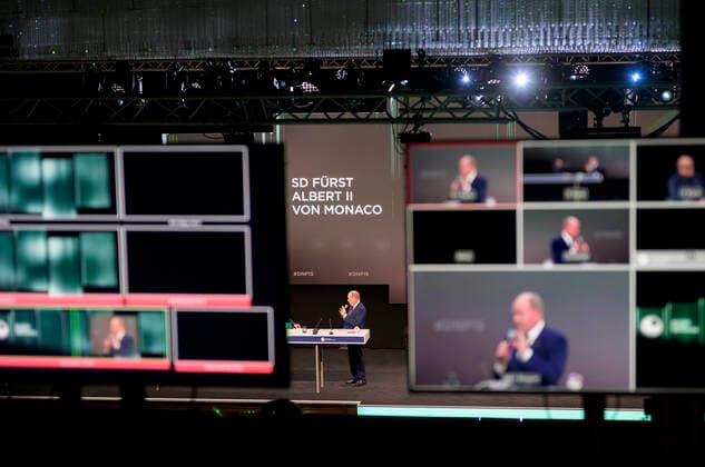 S D Prince Albert II of Monaco, Honorary Laureate, during his speech, German Sustainability Award ceremony on 02 12 2022 in Duesseldorf Germany